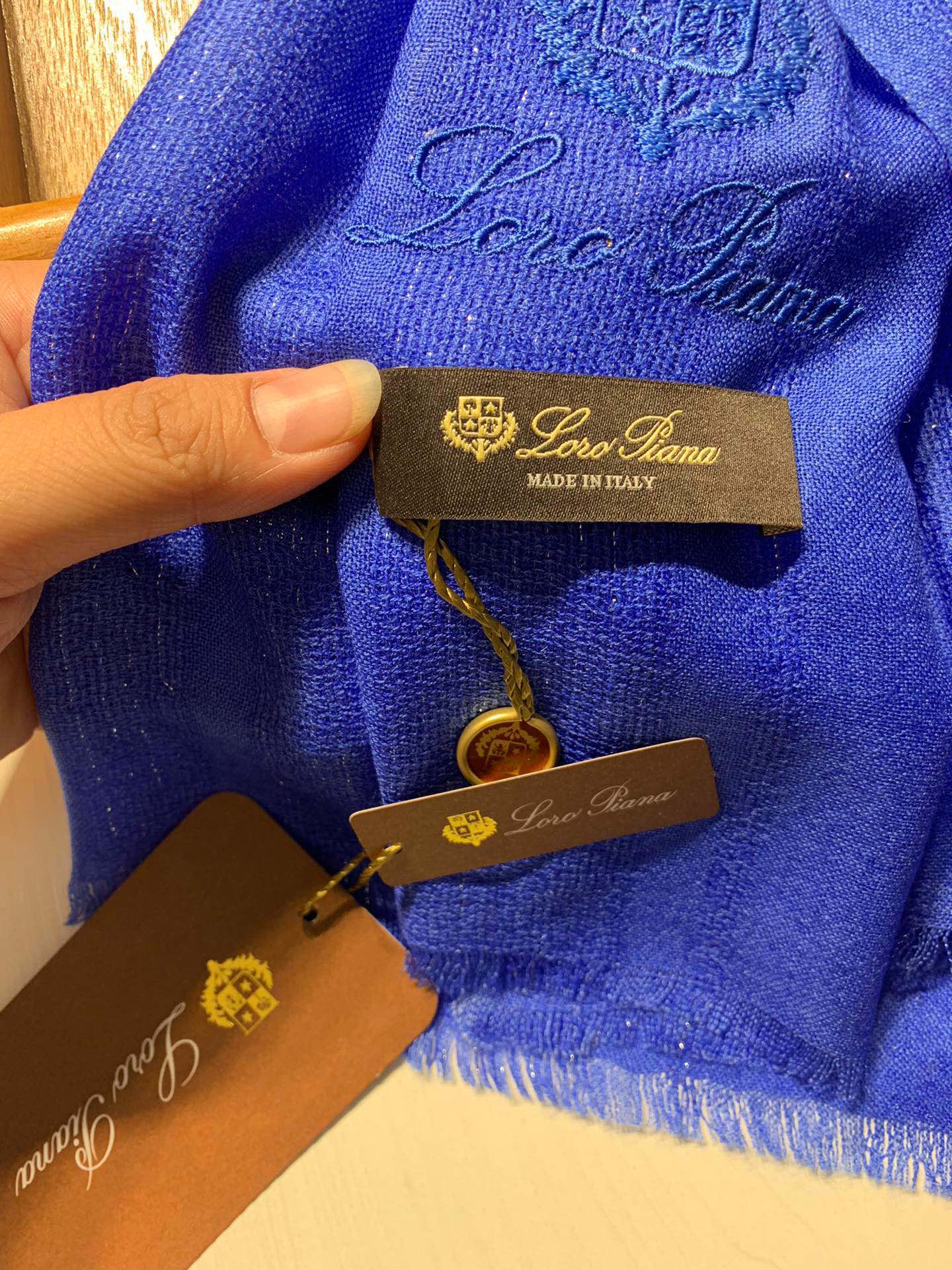 LP Scarf 190 CM In Blue White Gradient Dark Green Cashmere And Silk 945595