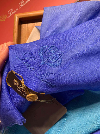 LP Scarf 190 CM In Blue White Gradient Dark Green Cashmere And Silk 945595