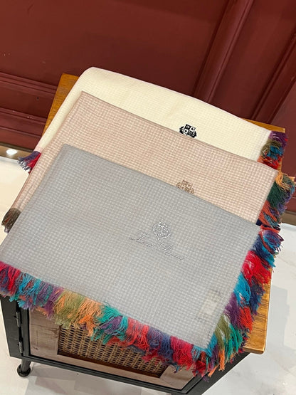 LP Scarf 190 CM In Light Beige Colorful Waffle Fabric Woven 975483
