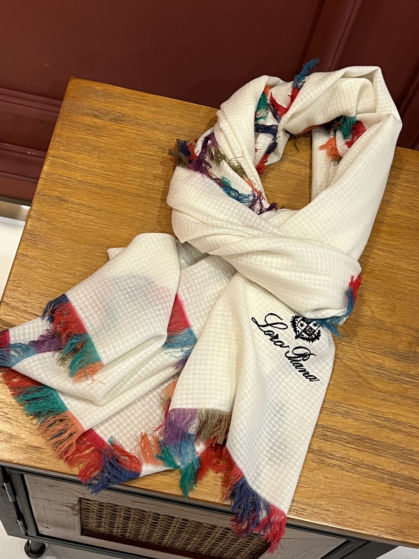 LP Scarf 190 CM In White Colorful Waffle Fabric Woven 975484