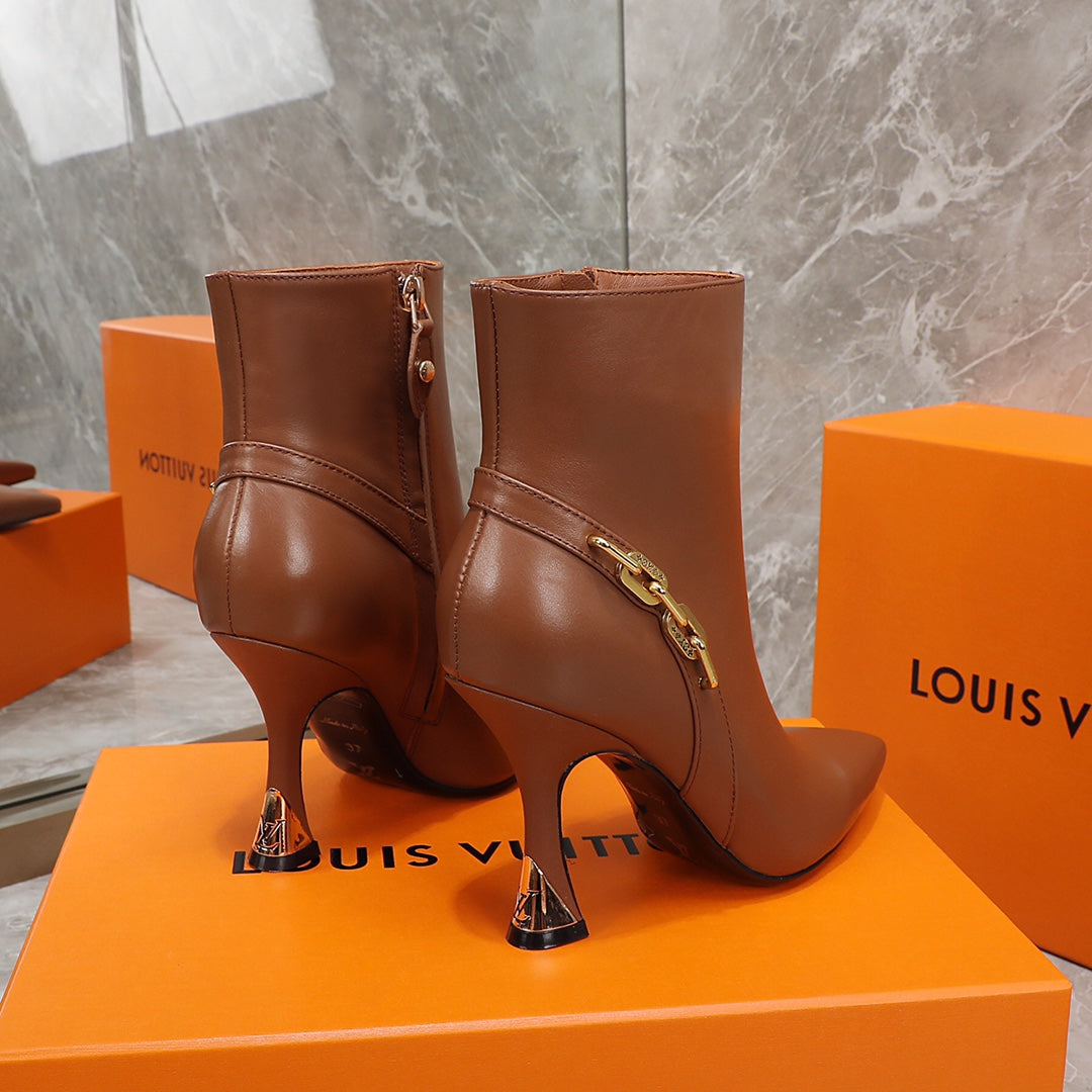 LV Sparkle Ankle Boot 95mm Brown Lambskin
