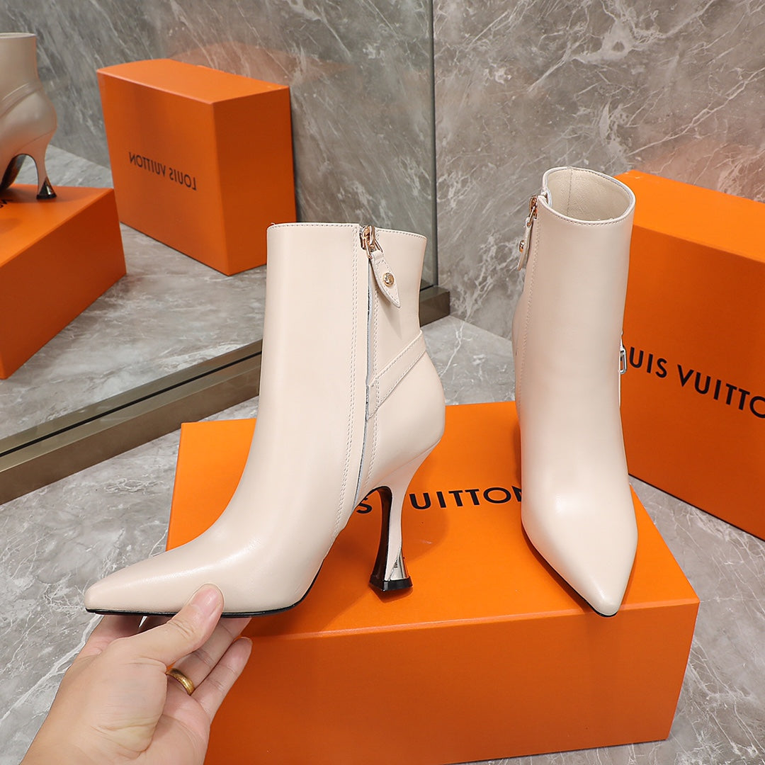 LV Sparkle Ankle Boot 95mm Beige Lambskin