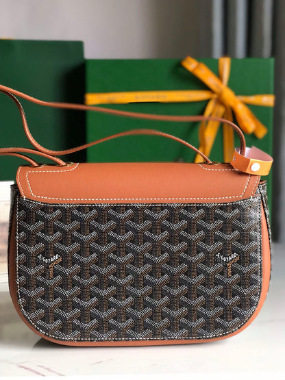 233 BAG 25 IN TAN CALFSKIN AND BLACK GOYARDINE CANVAS