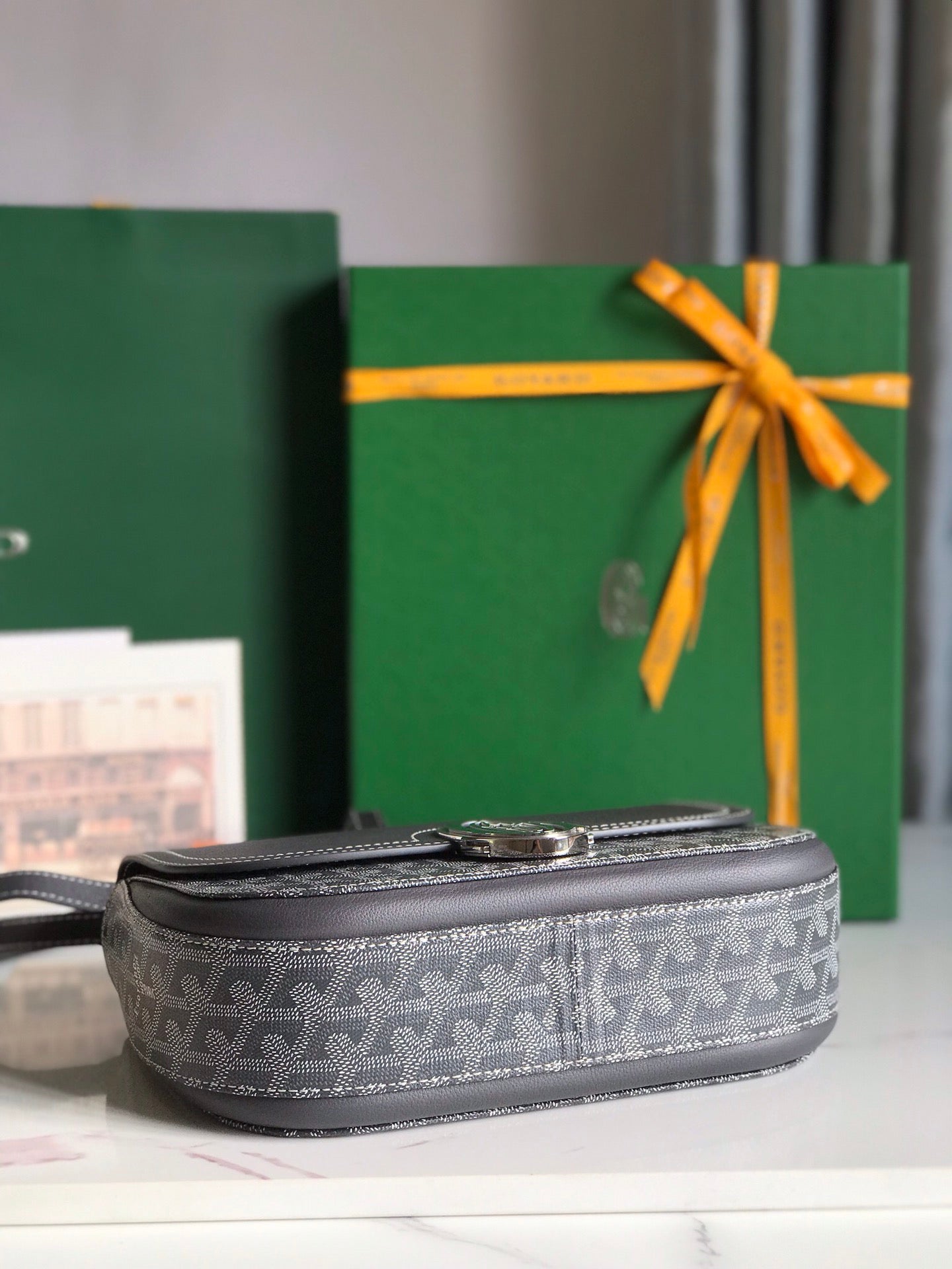 233 BAG 25 IN GRAY CALFSKIN AND GOYARDINE CANVAS