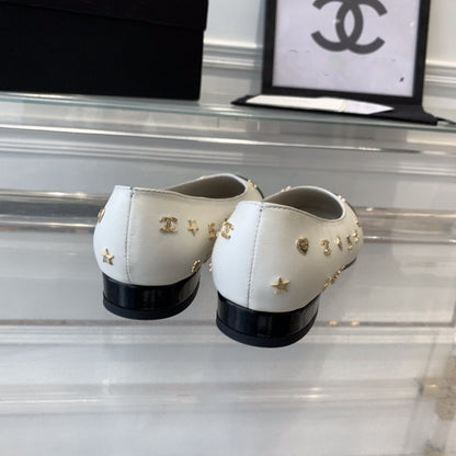 ballet flat white black lamskin with multi logo