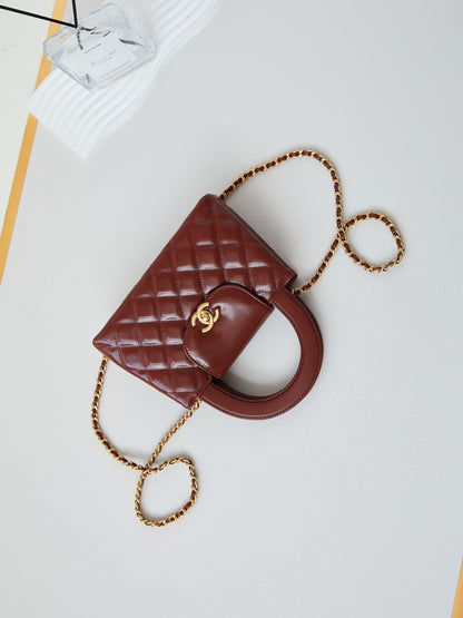 cc 24a nano 19cm kelly shopper bag burgundy lambskin