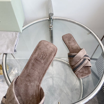 brunello dark brown suede cross sandal