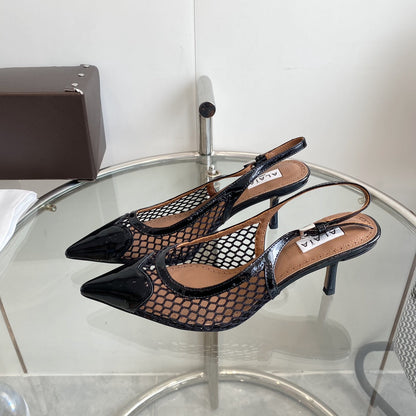alaia slingbacks 60 fishnet black heart lambskin