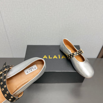 ALAIA MARY JANE SHOES IN SILVER LAMBSKIN SILVER HARDWARE
