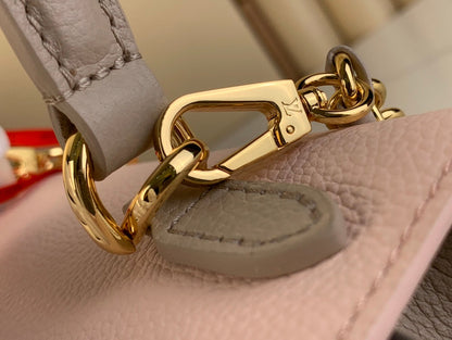 LOCKME EVER MINI 23 IN KHAKI BROWN MIX LIGHT PINK CALFSKIN GOLD HARDWARE