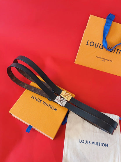 LV GO-14 20MM BELT IN BLACK CALFSKIN GOLD HARDWARE