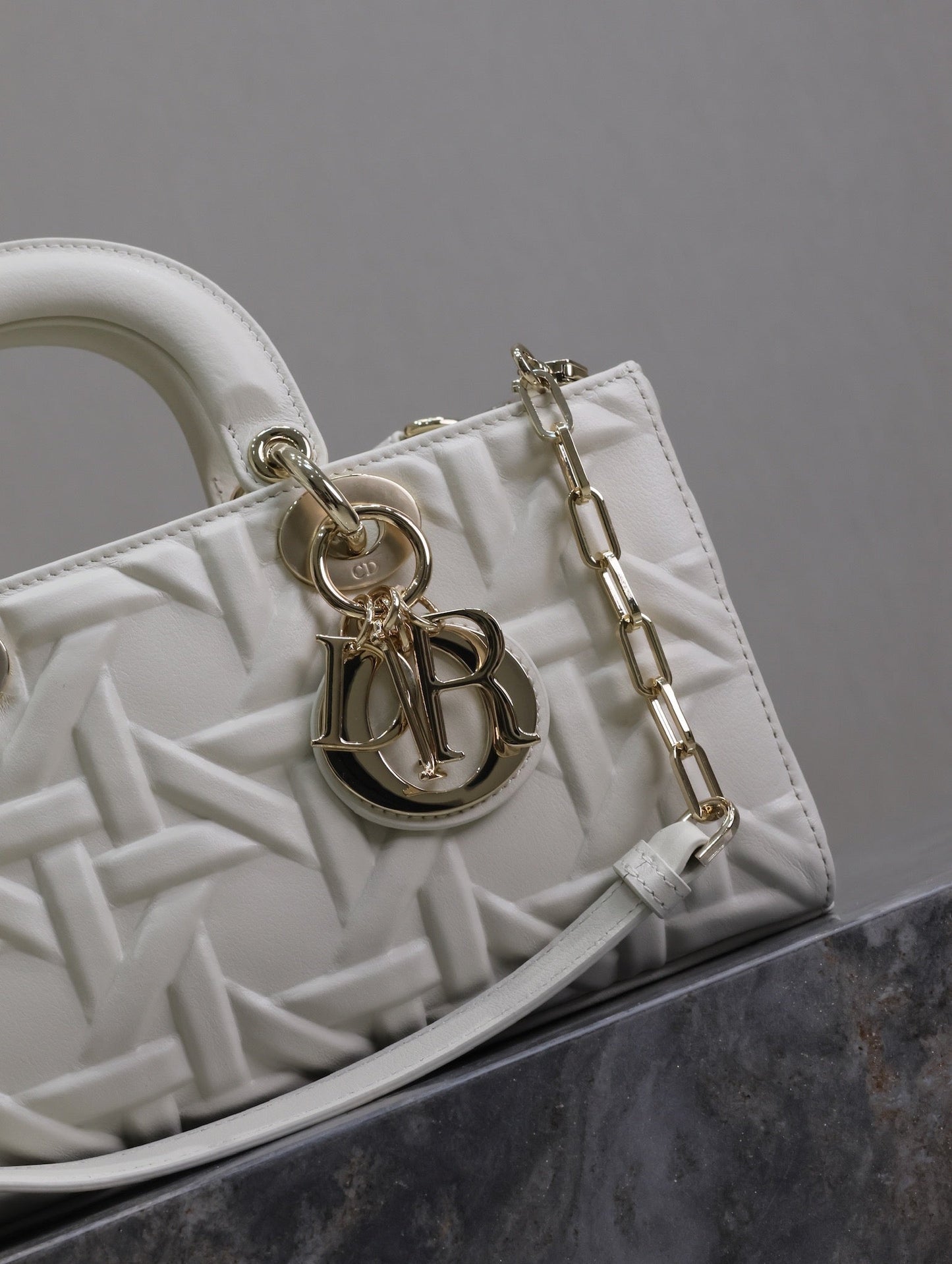 Lady D-Joy Bag 26 White Graphic Lambskin
