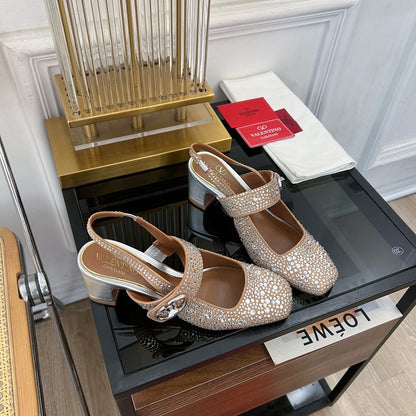 MARY-JANE VLOGO LOCKER SLINGBACK PUMPS CHOCOLATE BROWN SHEEPSKIN WITH 60MM CRYSTALS