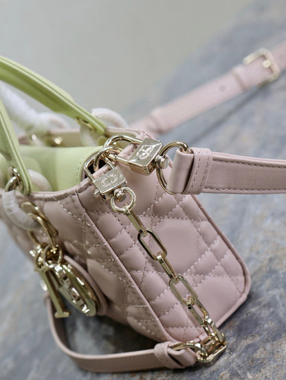 Lady D-Joy Bag 22 Pink Pale Green Lambskin