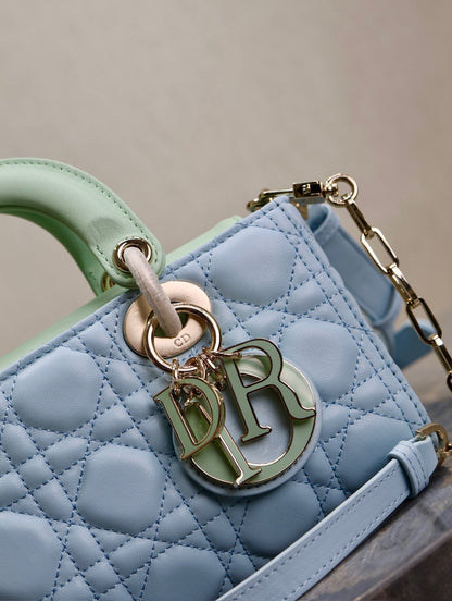 Lady D-Joy Bag 22 Celeste Blue Pale Green Lambskin