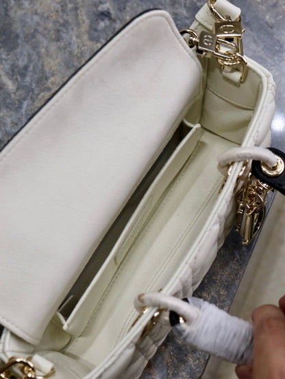 Lady D-Joy Bag 22 White Black Lambskin