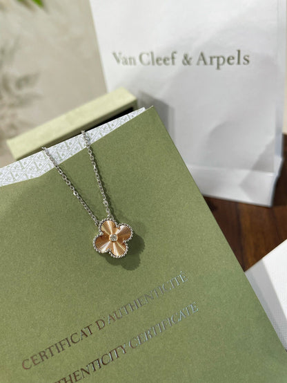 CLOVER 1 DIAMOND PINK GOLD SILVER NECKLACE