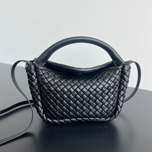 BV Small Cobble Top Handle 23cm Black Lambskin