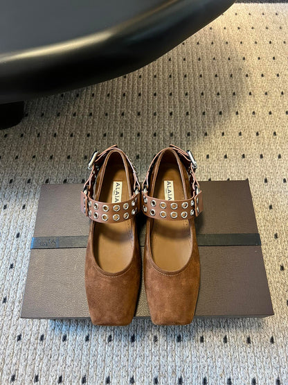 Alaia 25 Biker Ballet Flats Brown Chocolate  Suede 303730