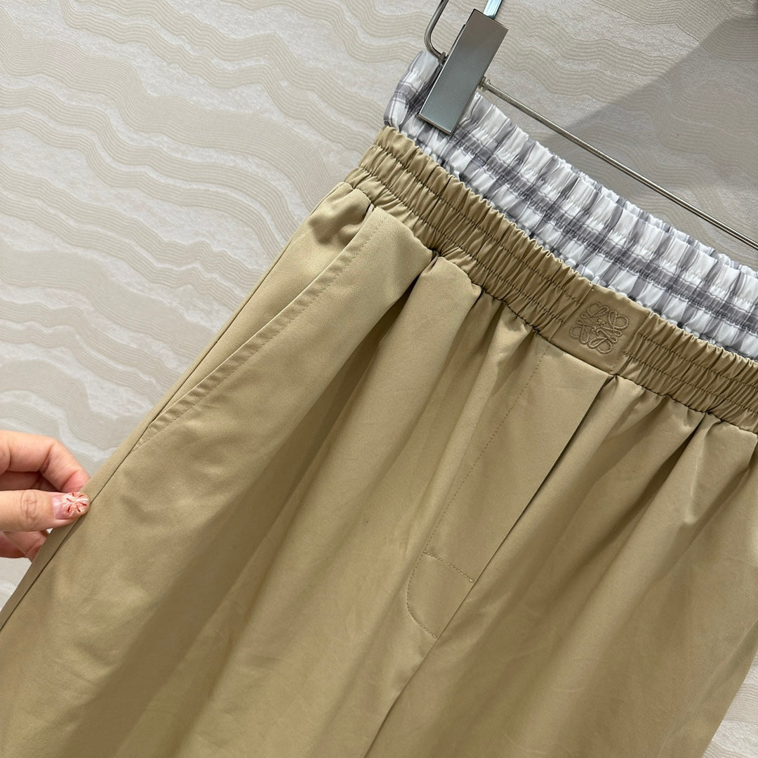 Loewe Wide-leg Straight Pants Beige Cotton