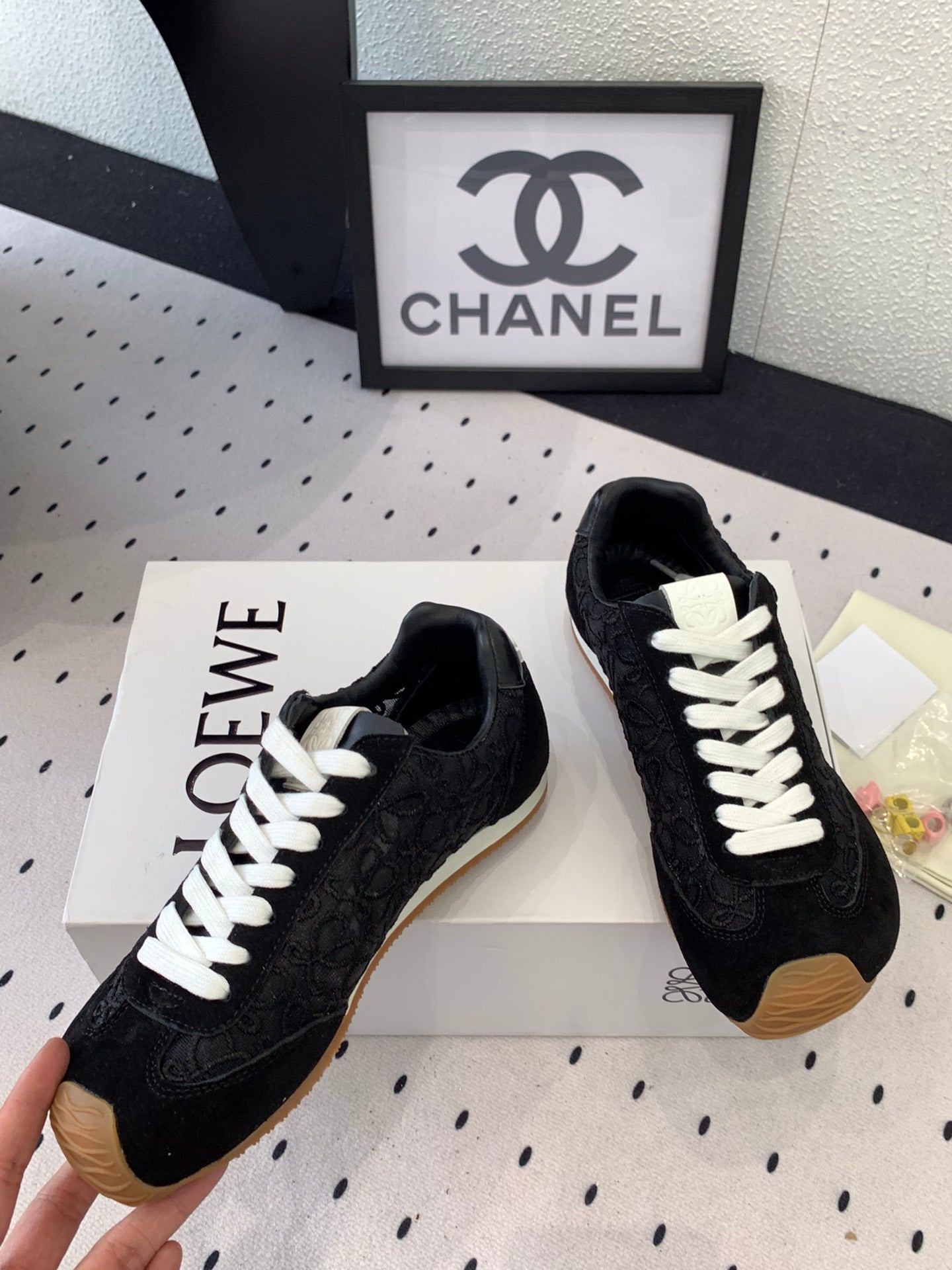 Loewe 25 Runner Sneaker Black Mesh Suede 265455