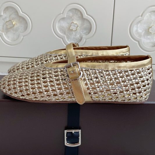 Alaia Women's Ballet Flat Gold Lambskin 291053