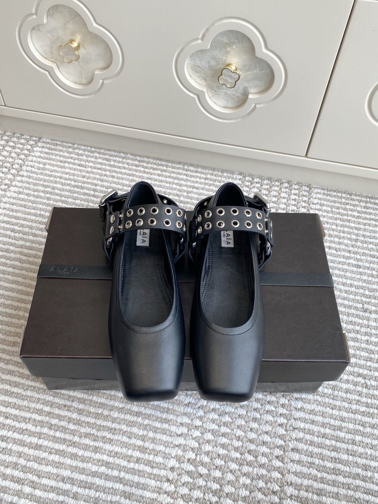 Alaia 25 Biker Ballet Flats Black Calfskin 291055