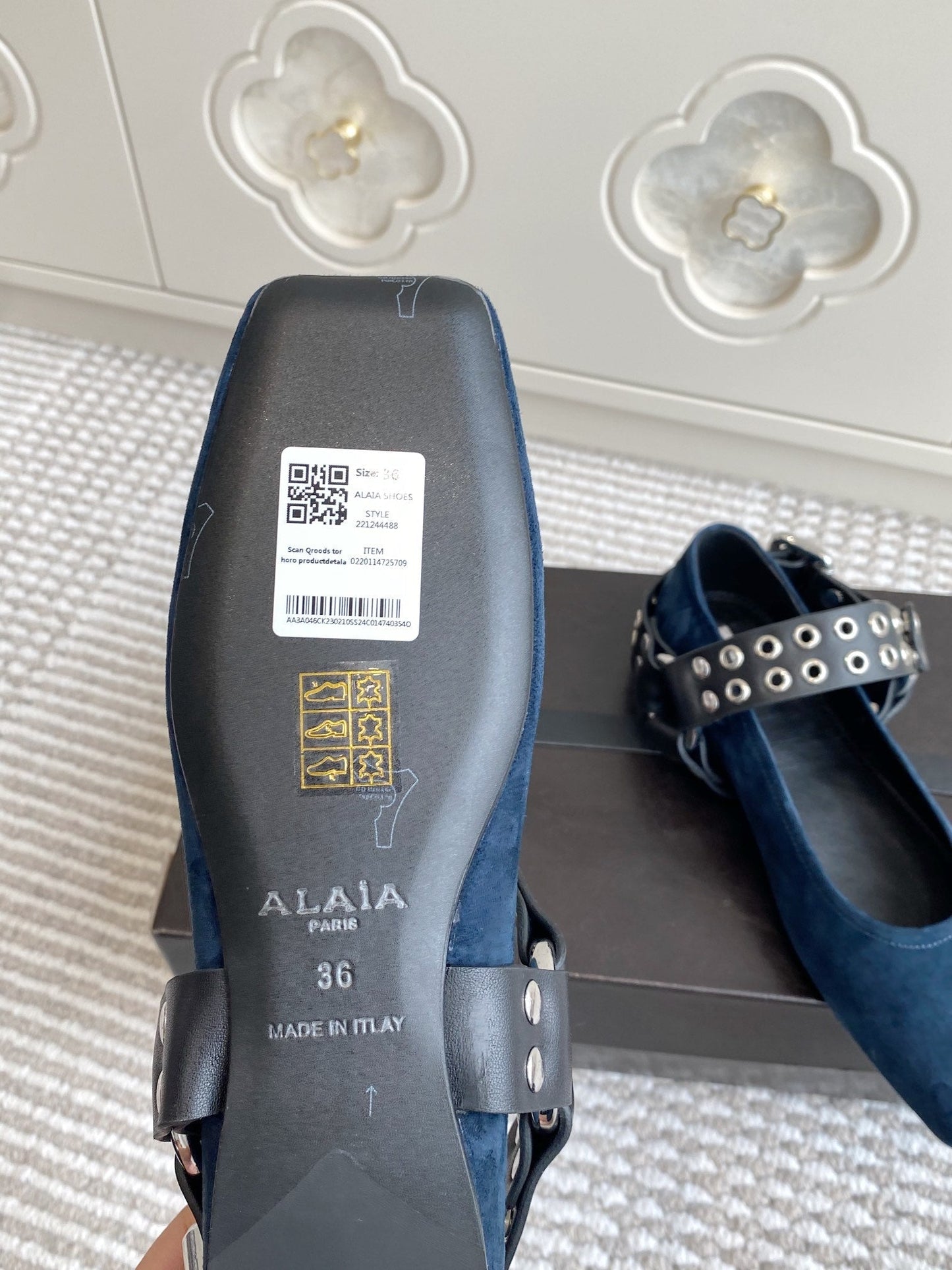 Alaia 25 Biker Ballet Flats Blue Suede  291056