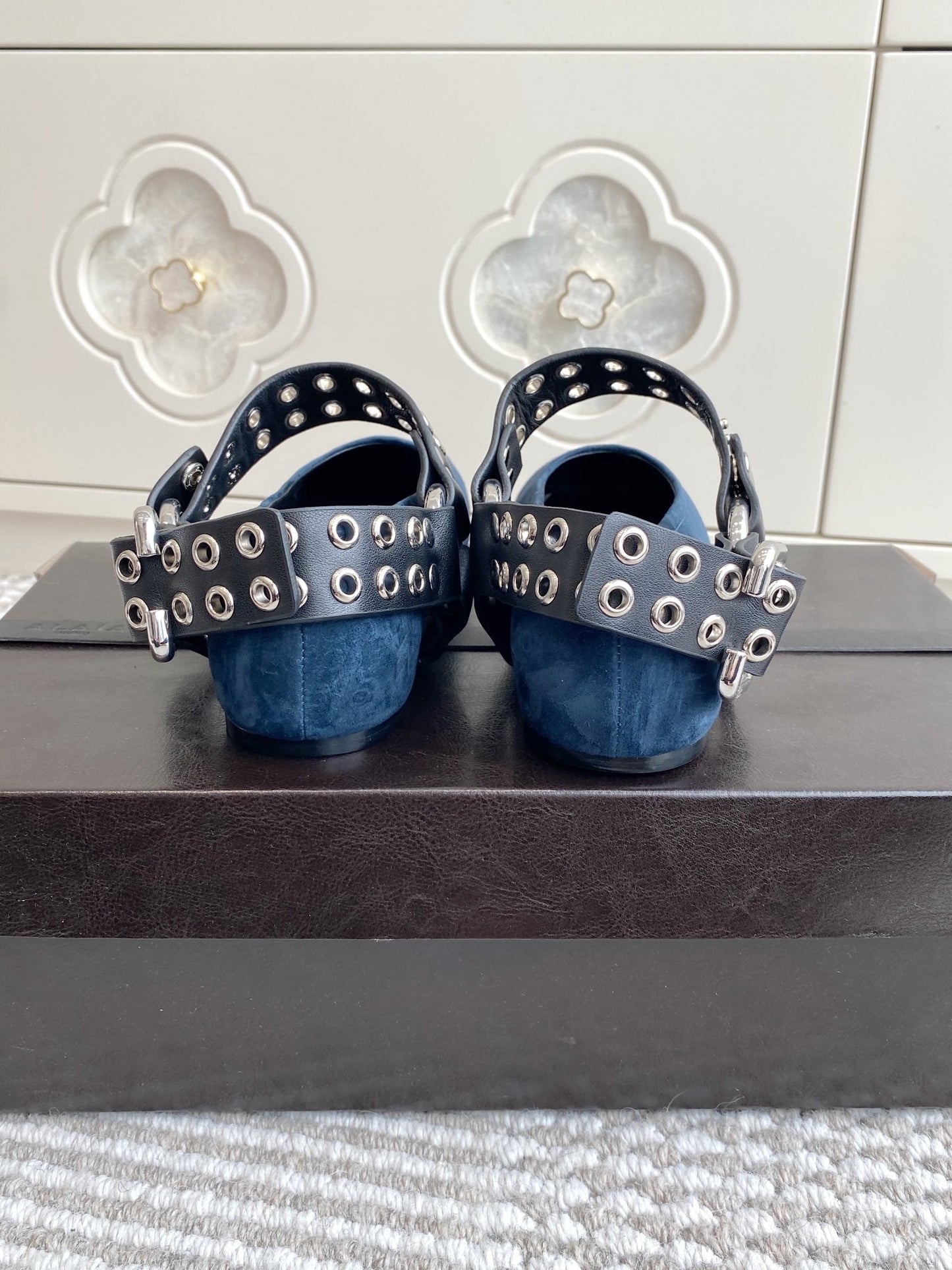 Alaia 25 Biker Ballet Flats Blue Suede  291056