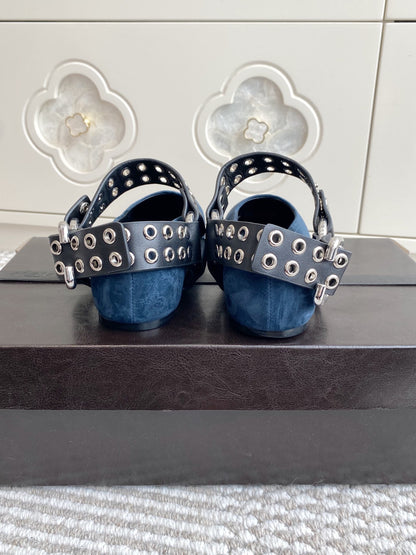 Alaia 25 Biker Ballet Flats Blue Suede  291056
