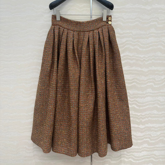 CC 25 Tweed Skirt Brown Wool Cotton Viscose