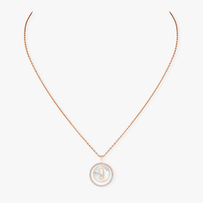 LUCKY MOVE 1 DIAMOND WHITE MOTHER OF PEARL PINK GOLD DIAMOND NECKLACE