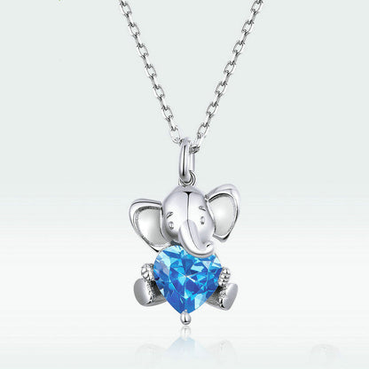 S925 Sterling Silver Blue Bear Necklace Lively and Cute Animals