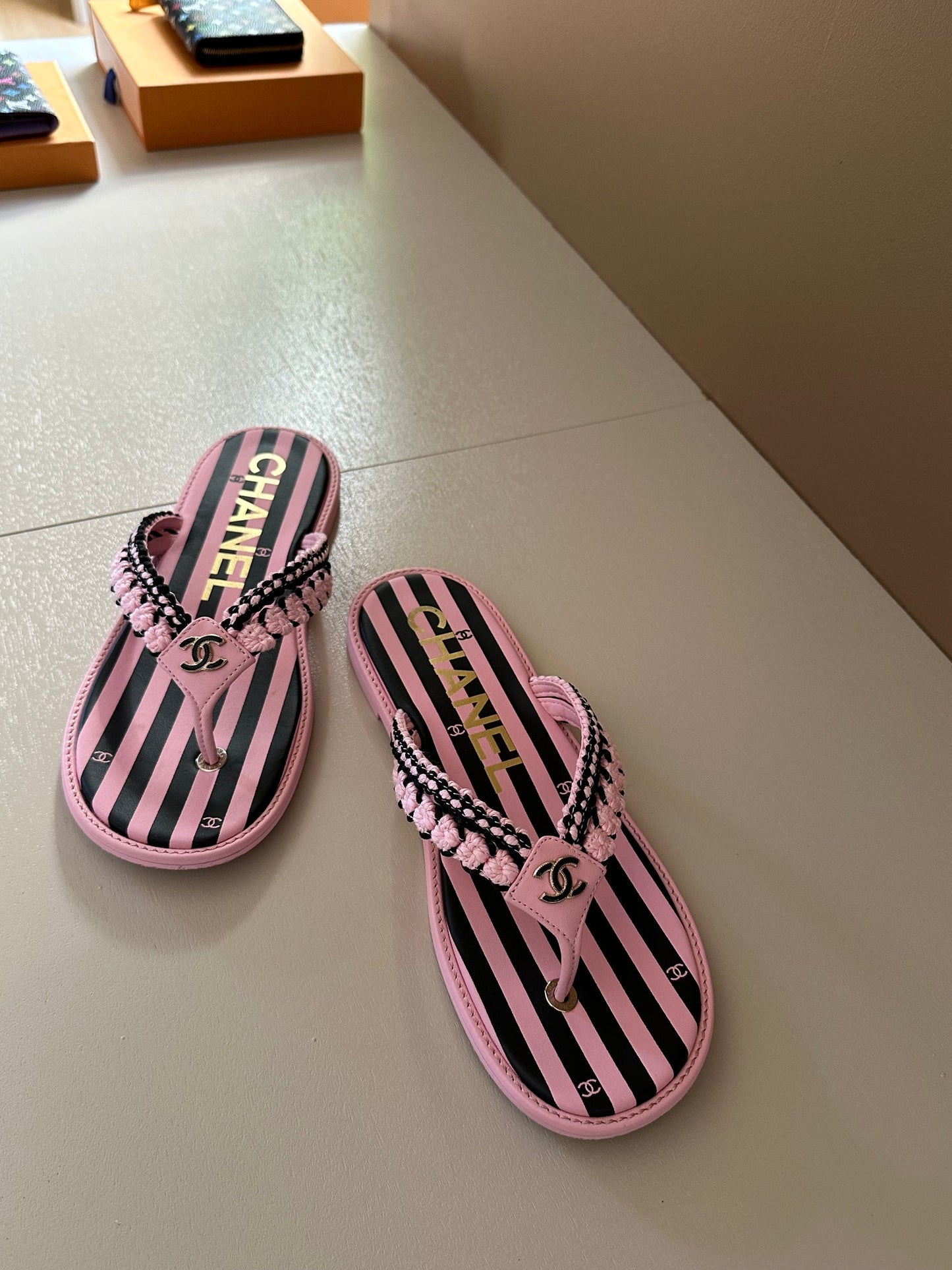 CC 25 Thong Sandal Braided Striped Pink Black