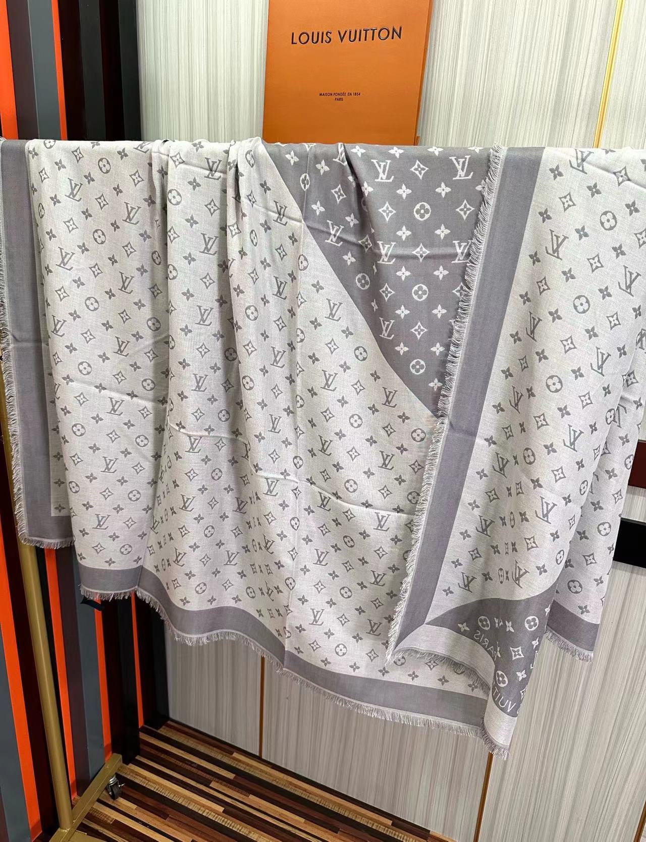 All About LV Monogram Scarf Gray Wool
