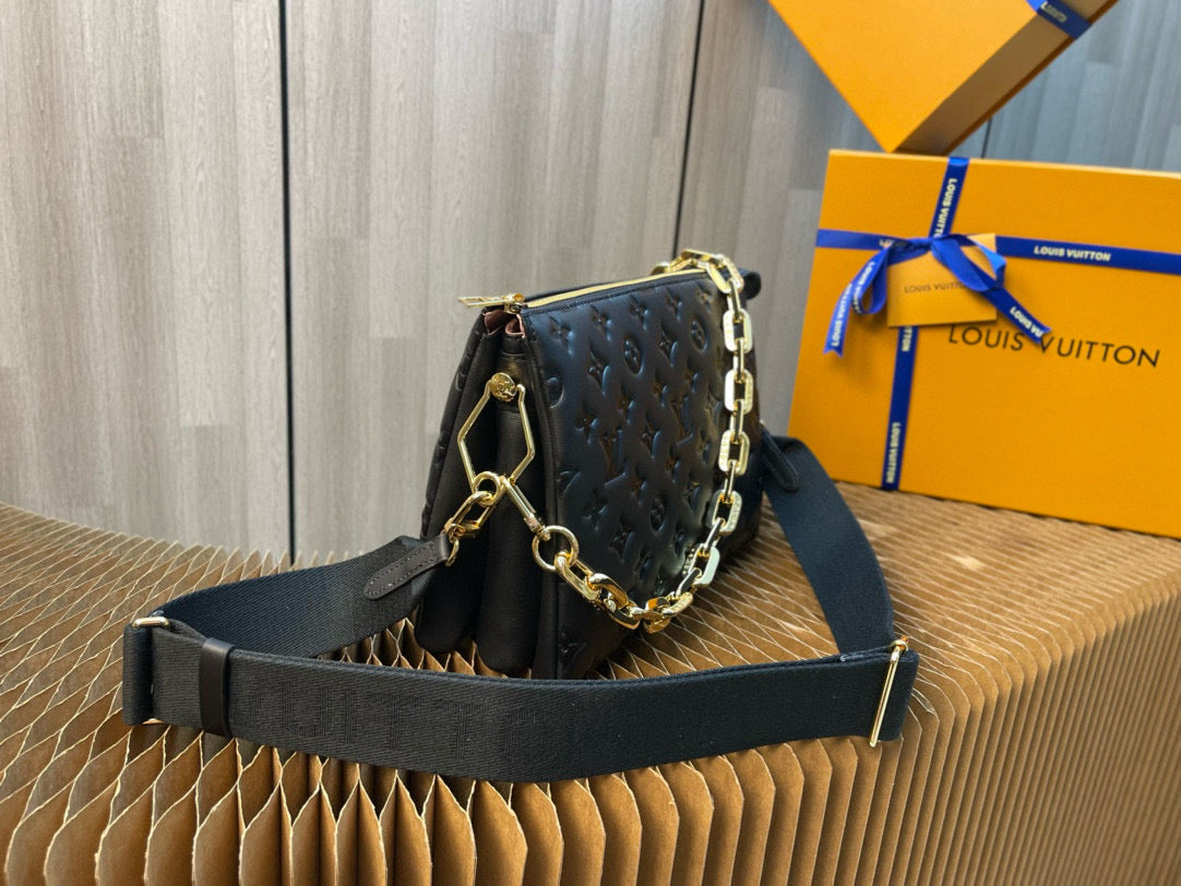 LV Coussin PM 26cm Black Monogram Empreinte Calfskin