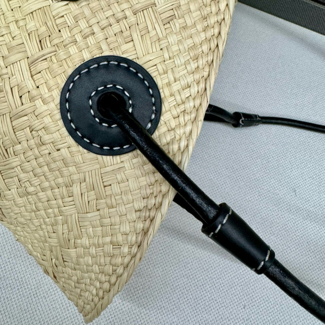 Loew Anagram Basket 34cm Beige Raffia Black Calfskin