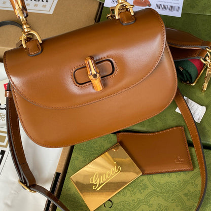 BAMBOO TOP HANDLE BAG 21 IN BROWN CALFSKIN