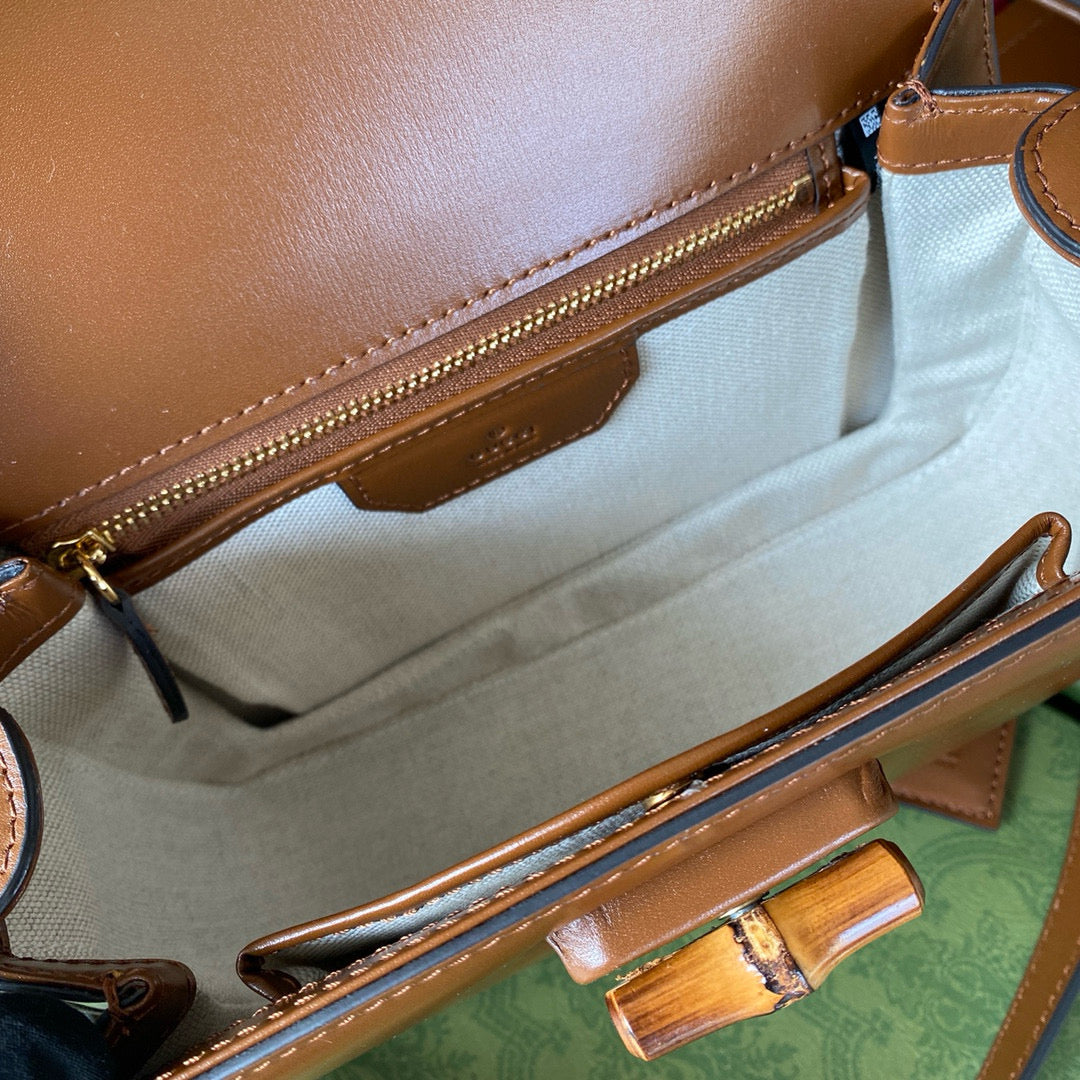 BAMBOO TOP HANDLE BAG 21 IN BROWN CALFSKIN