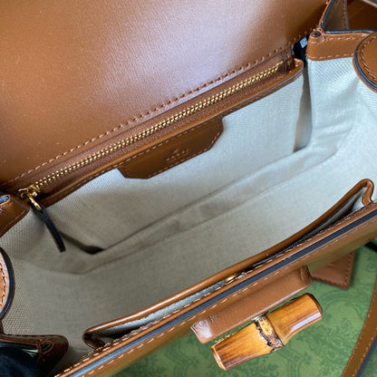 BAMBOO TOP HANDLE BAG 21 IN BROWN CALFSKIN