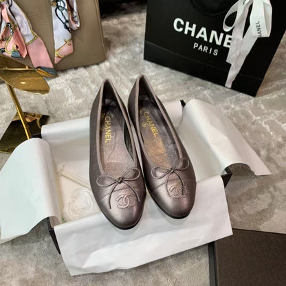Ballet Flat Grey Chocolate Grained Calfskin