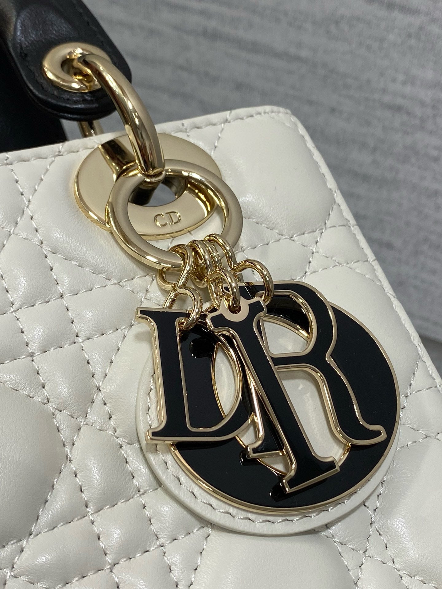 Lady Dior 20cm White Black  Gold Chain Lambskin