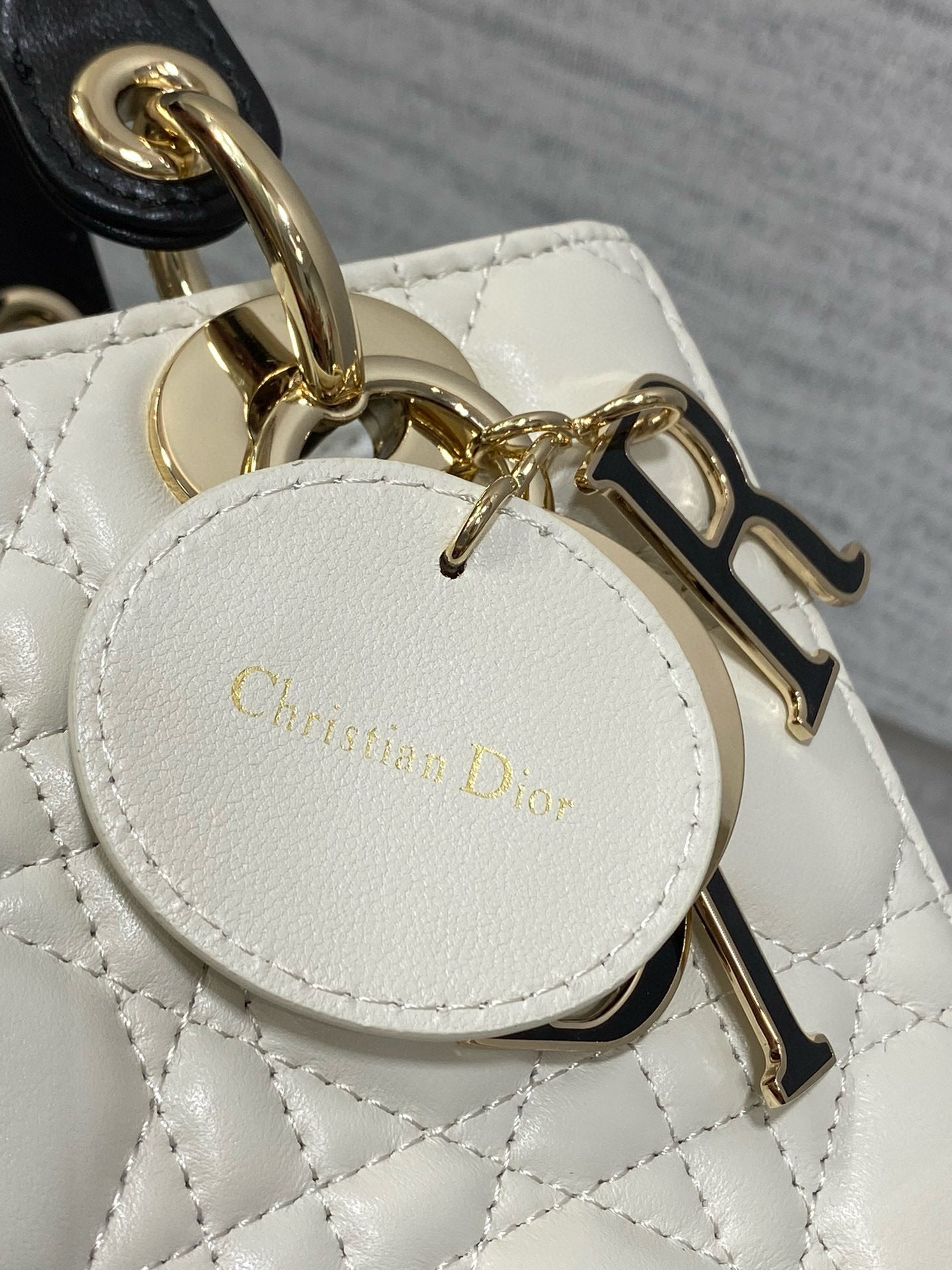Lady Dior 20cm White Black  Gold Chain Lambskin