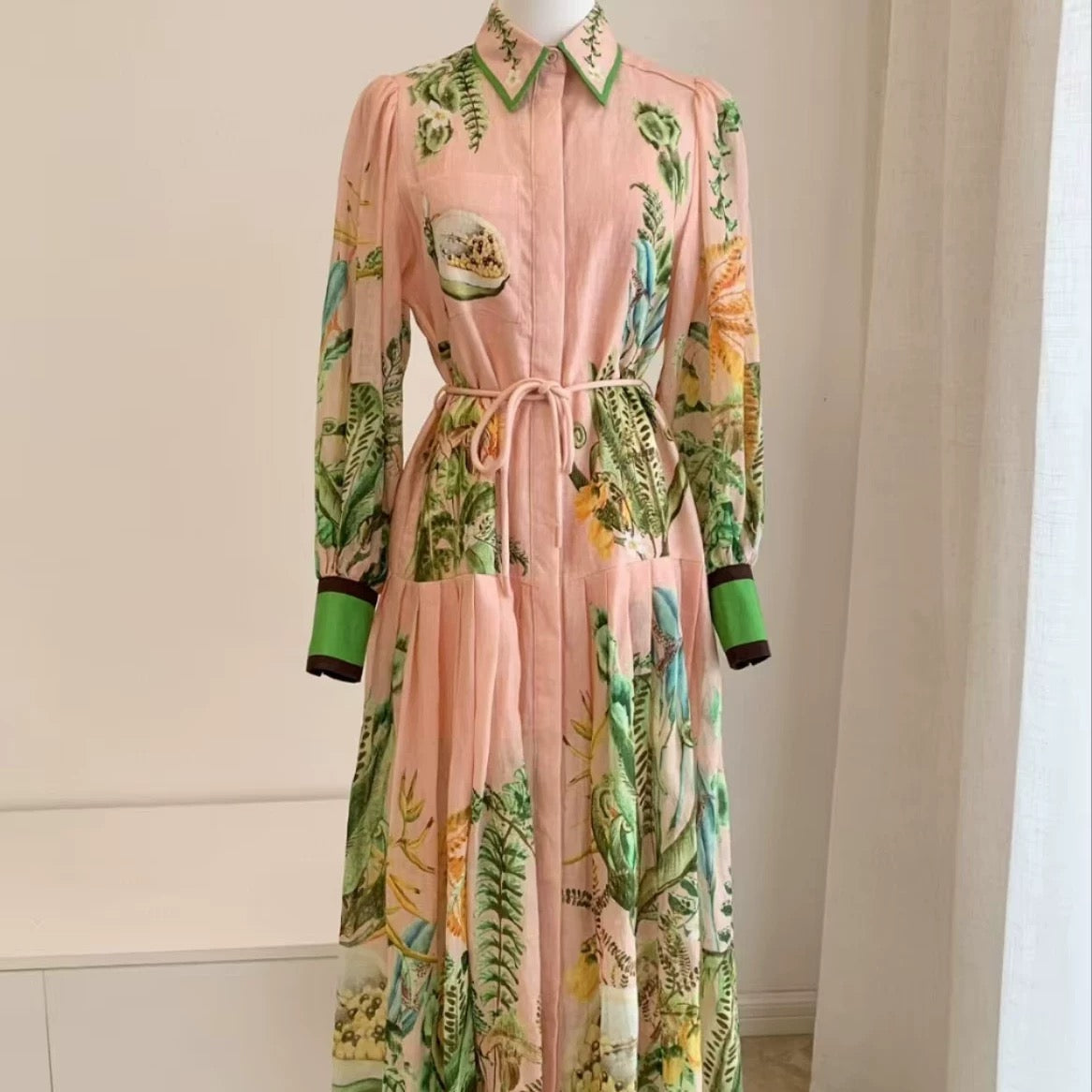 ALEMAIS Papaya Shirt Dress Pink Linen