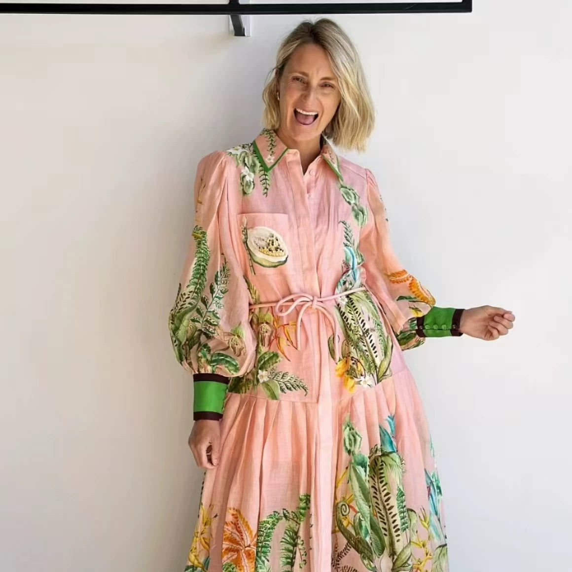ALEMAIS Papaya Shirt Dress Pink Linen