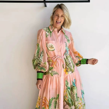 ALEMAIS Papaya Shirt Dress Pink Linen
