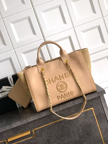 CC 25 Large Crochet Deauville Shopping Bag 34cm Beige