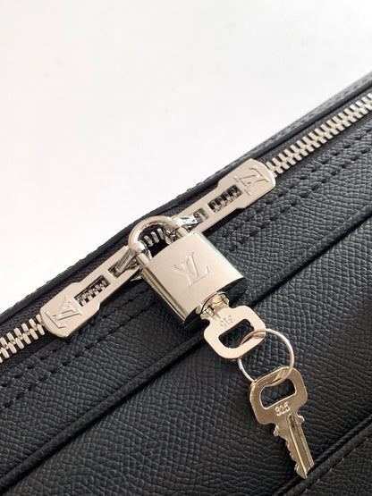 LV Porte-Documents Voyage PM Handbag Black Taiga leather