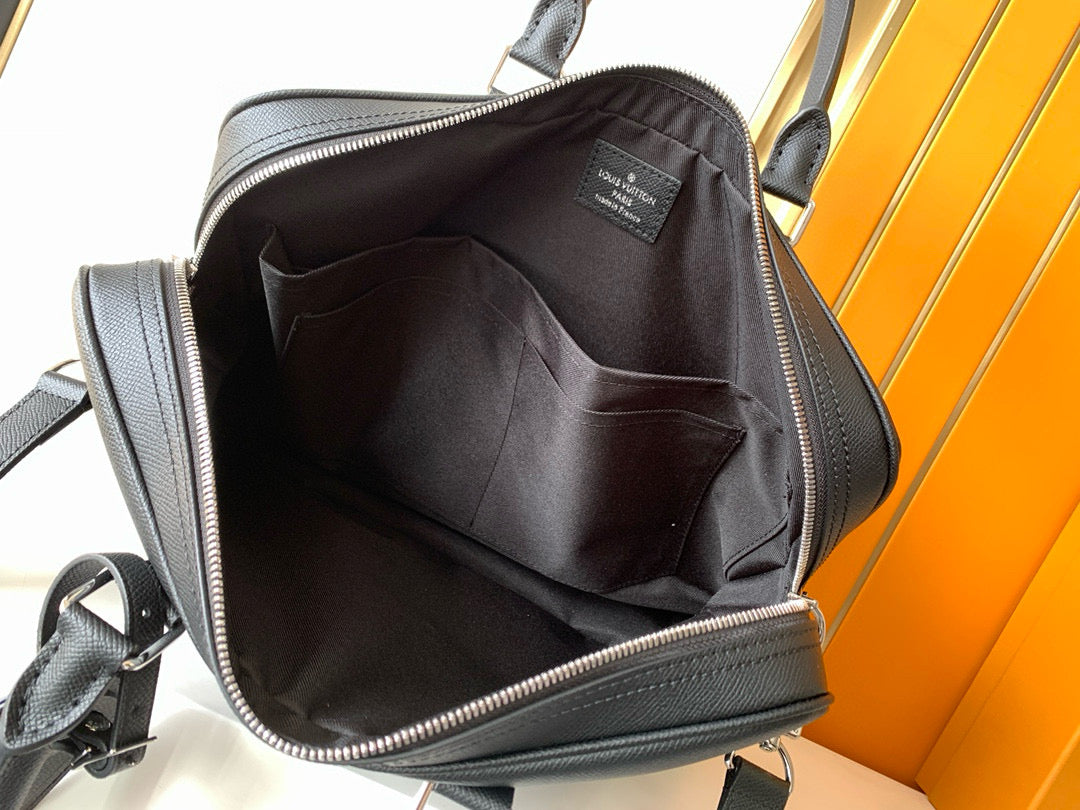 LV Porte-Documents Voyage PM Handbag Black Taiga leather