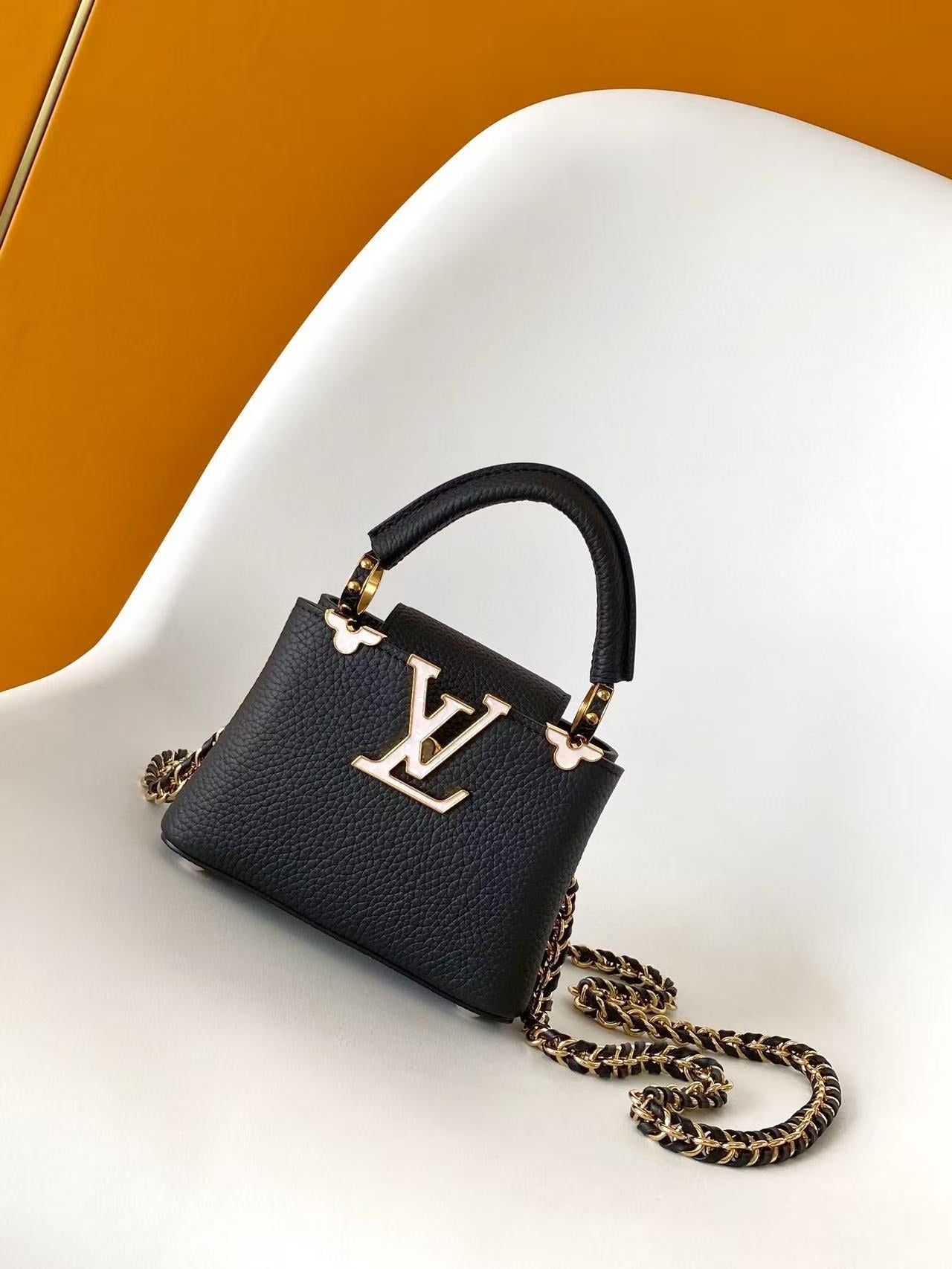 LV Capucines Bag 16cm Black Taurillon Cowhide Leather